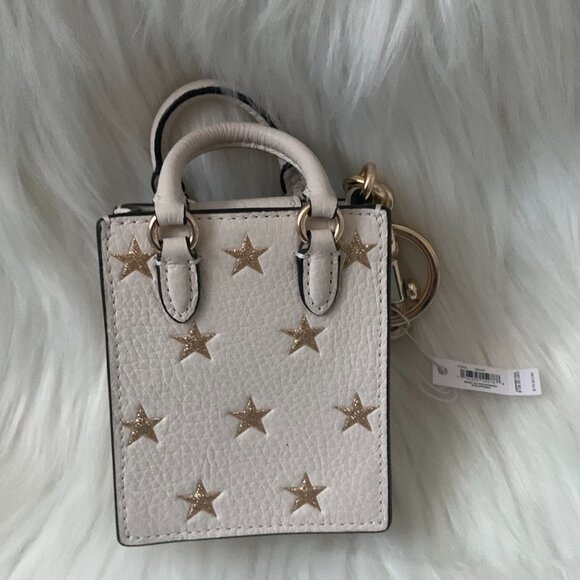 COACH Metallic Star North/South Mini Tote Bag with Key Ringin Chalk/Gold - Picture 3 of 3